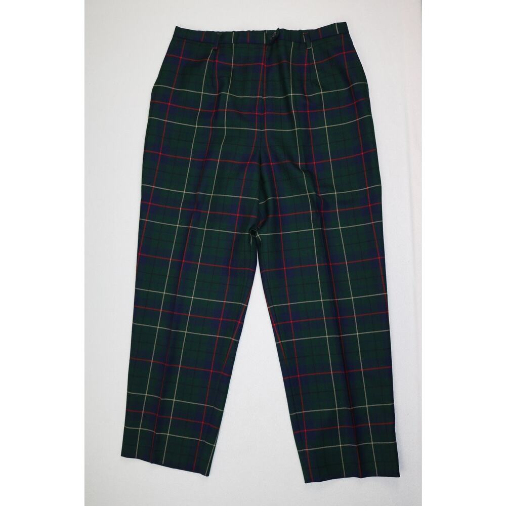 Vintage Pendleton Women 16 Plaid Virgin Wool Pants Trousers Green Blue High Rise